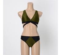 ZYYZDM Bikini Straps Three-Point Army Green Gathered Chest Personality Split Hot Spring Swimsuit