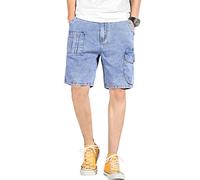 ZYYZDM Denim Shorts Mens Washed Half Pant Knee Length Large Loose Male Plus Blue Short Jeans Men