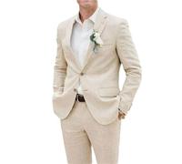 ZYYZDM Elegant Wedding Suits for Men 2 Piece Notch Lapel Linen Blazer Set Groom Best Man Tuxedo Slim Beach Suit