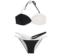 ZYYZDM European and American Black and White Contrast Color Gathered Split Three-Point Bikini ins Style Hot Spring Swimsuit
