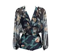 ZYYZDM Floral Mesh One-Piece Swimsuit Women French Retro Halter High Waist Bikini