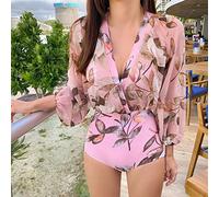 ZYYZDM High Waist Bikini Floral Mesh One-Piece Swimsuit Women French Retro Halter
