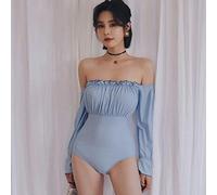 ZYYZDM High Waist Swimsuit One Piece Swimwear Women Long Sleeve Sun Bathing Suit Slim Korea Solid Polyester Surfer