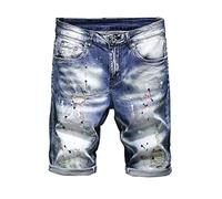 ZYYZDM Hip Hop Denim Shorts for Men Stretch Slim Fit Shorts Summer Patchwork Distressed Mens Cropped Pants