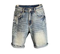 ZYYZDM Hip Hop Men Summer Stretch Denim Pants Jeans Light Blue Slim Straight Essential Shorts