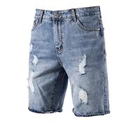 ZYYZDM Hole Short Jeans Men Casual Streetwear Mid Waist Denim Shorts for Men Summer Blue Mens Jeans Pants