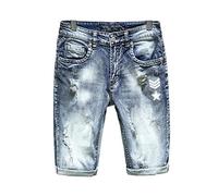 ZYYZDM Men Denim Jeans Summer Light Blue Stretch Slim Fit Ripped Distressed Casual Streetwear Hip Hop Shorts
