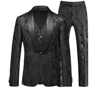 ZYYZDM Men's 3-Piece Floral Jacquard Suit Set Wedding Prom Tuxedo with Jacket, Vest & Pants