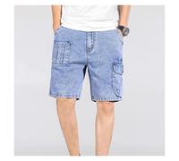 ZYYZDM Men's Denim Shorts Summer Loose Thin Section Light Blue Jeans Shorts Five-Point Pants