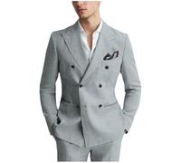 ZYYZDM Men's Linen 2-Piece Suit | Slim Fit Double Breasted Peak Lapel Tuxedo for Wedding