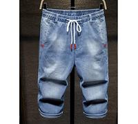 ZYYZDM Men's Short Jeans Summer Light Blue Stretch Shorts Elastic Waist Loose Thin Denim Shorts
