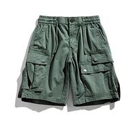 ZYYZDM Men's Summer Shorts Casual Multi Pocket Green Work Wide Leg Pants Micro Elastic Capris