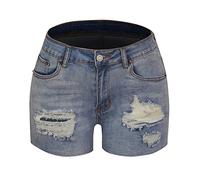ZYYZDM Pantalones Cortos de Mezclilla Rasgados de Mujeres Summer Slim Rivet Denim Botón Pantalones de Mezclilla de Mezclilla