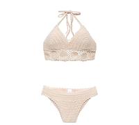 ZYYZDM Slim and Gathered Bikini Korean Version of Retro Knitted Straps Triangle Split Hot Spring Swimsuit