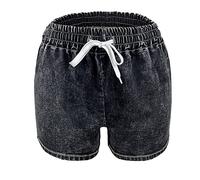 ZYYZDM Summer Blue Denim Shorts Women's Full Belt Loose Women's Elastic Waist Jeans Women's Bottoming