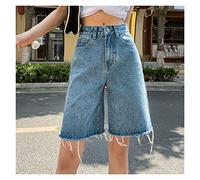 ZYYZDM Summer Jeans Shorts Ladies High Waist Raw Edge Wide Leg Half Length Jeans Shorts Ladies