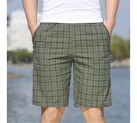 ZYYZDM Summer Men's Outdoor Workwear Checked Green Casual Quarter Shorts