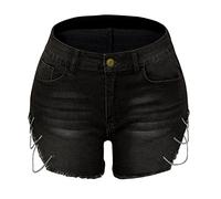 ZYYZDM Summer Stretch Jeans Shorts Pocket Women's Black Tassel Tassel Rivet Botón de Mezclilla Pantalones Cortos de Mezclilla