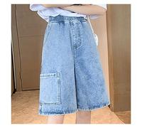 ZYYZDM Summer Women's Elastic Waist Denim Shorts Wide Leg Loose Shorts with Big Pockets Women's Jeans