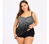 ZYYZDM Women Dot Print Ethnic Style Tankini Set Two Piece Swimsuit Plus Size Breathable Low Waist