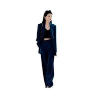ZYYZDM Women Wide Leg Pants Blazer Suit Long Sleeve Office Female Elegant Clothes Two Piece Set