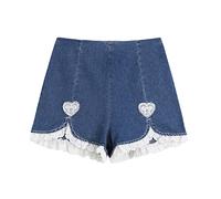 ZYYZDM Women's Denim Shorts Casual Korean Fashion Baggy High Waist Lace Edge A-Line Hot Pants Summer Straight Thin Jeans