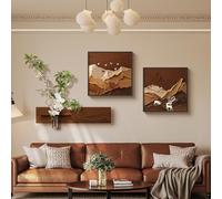 ZYZSY Arte de Pared de Madera 3D, Escultura Creativa con Jarrón Y Planta Artificial, decoración de Pared, Quadros decoração Sala, Dormitorio, Oficina(Brown,70 * 15cm/27.5 * 5.9in)