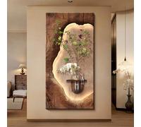 ZYZSY Decoración de Pared de Arenisca con luz LED, Arte De Pared con Luz Led, esculturas Decorativas, con Jarrón Y Planta Artificial, para Sala De Estar, Entrada(BrownC,40 * 80cm/16 * 31in)