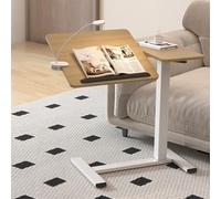 ZYZSY Mesa Sobrecama con Ruedas Bloqueables, Móvil y Ergonómica, Escritorio Elevable de Pie Inclinable Mesa en Forma de C con Listones de Parada, para Salón, Dormitorio(Natural Wood)