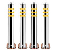 ZYZSY Pilona bolardo de Metal con Base removible, Bolardo De Seguridad De Acero Inoxidable con Tiras Reflectantes, Uso Industrial, Comercial y Privado(Yellow-4pcs,7.6 * 75cm/3 * 35in)