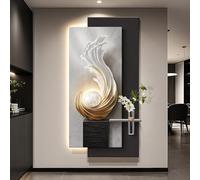 ZYZSY Pintura Mural Moderna con Plantas simuladas, Decoración de Pared de Arenisca con luz LED, Escultura Creativa con Jarrón, para Sala De Estar, Entrada(Black 3,70 * 140cm/28 * 55in)