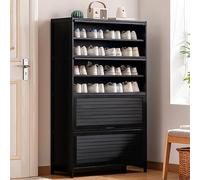 ZYZSY Zapatero de bambú Independiente, Zapatero Alto con Puertas Plegables, Mueble Zapatero Organizador Gran Capacidad, para Salón Entrada Pasillo(Black,80 * 138cm/31.5 * 54.3in)