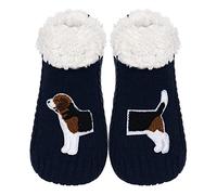 ZYZX Calcetines de Forro Polar para Mujer con Suela Cálida Suave,Calcetines Antideslizante Invierno para Casa con Bonitos Patrón Perro Beagle