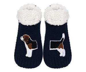 ZYZX Calcetines de Forro Polar para Mujer con Suela Cálida Suave,Calcetines Antideslizante Invierno para Casa con Bonitos Patrón Perro Beagle