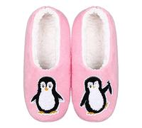 ZYZX Zapatillas de Estar por Casa con Forro de Peludo Para Mujer,Calcetines Con Suela Antideslizante Suave,Patrón Pingüino