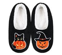 ZYZX Zapatillas de Forro Polar para Mujer con Suela Cálida Suave,Calcetines Antideslizante Invierno para Casa(gato negro)