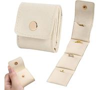 Zyzzephyr Mini Travel Jewelry Roll Bag With Buckle, Small Jewelry Bag Mini Travel Pouch, Elegant Foldable Divided Case With Buckle For Earrings, Rings, Necklaces (White)