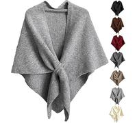 Zyzzephyr Womens Solid Color Knitted Triangle Shawl, 2025 New Wraps Elegant Solid Color Open Front Poncho Cape, Winter Fall Accessory (Gray)