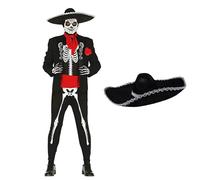 ZZ DISFRAZZES | Disfraz Catrina Hombre, Kit de Día de los Muertos Hombre con accesorios - Disfraz Esqueleto Mexicano con Sombrero Mexicano Adulto para Halloween (Tallas L)