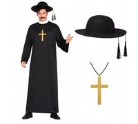 ZZ DISFRAZZES Disfraz de Cura para Hombre con Alzacuellos, Sombrero y Cruz | Kit Túnica Sacerdote con Colgante con Cruz y Sombrero, no incluye resto de accesorios, para Carnaval y Despedidas de Soltero