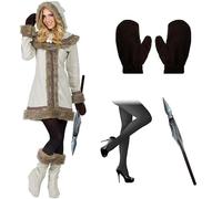 ZZ DISFRAZZES | Disfraz Esquimal Mujer, Kit de Nieve Adulto Carnaval - Vestido Disfraz Esquimal con accesorios para Carnaval (Talla XL)