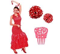 ZZ DISFRAZZES | Disfraz Sevillana Mujer, Kit de Flamenca Adulto Carnaval - Vestido Sevillana, Disfraz Flamenca con accesorios para Carnaval (Talla XL)
