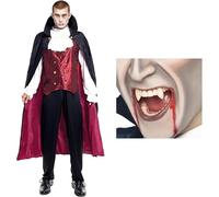 ZZ DISFRAZZES | Disfraz Vampiro Hombre, Kit Drácula con Accesorios para Adulto - Disfraz Vampiro con Colmillos Incluidos para Halloween (Talla L)