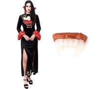 ZZ DISFRAZZES | Disfraz Vampiro Mujer, Kit Vestido Vampira Adulto, Drácula Mujer con accesorios - Disfraz Vampiresa para Halloween (Talla L)
