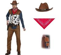 ZZ DISFRAZZES | Disfraz Vaquero Hombre, Kit de Seriff Adulto Carnaval - Disfraz Vaquero Salvaje Oeste con accesorios para Carnaval (Talla L)