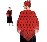 ZZ DISFRAZZES Mantón de Sevillana Rojo con Lunares Negros 150 x 60 cm