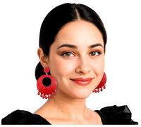 ZZ DISFRAZZES | Pendientes de Aro rojos de Sevillana o Flamenca (Talla Única)