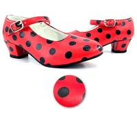 ZZ DISFRAZZES | Zapato Sevillana con tacón Rojo con lunares Negros para Niña y Mujer