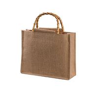 ZZALLL Bolso de Compras portátil de Yute de arpillera, Bolso de Mano con Asas de Bucle de bambú, Bolso Reutilizable - 5#