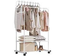 ZZBIQS Doble Rail Perchero Burro Metálico Perchero Móvil con Ruedas autoportante de Pie con Moderno Rígido Estante Ropa Zapatos Cajas Ropero, 80x 51x160cm, Carga Máxima 55kg, Blanco